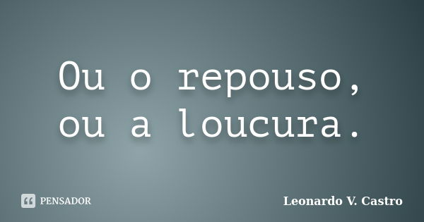 Ou o repouso, ou a loucura.... Frase de Leonardo V. Castro.