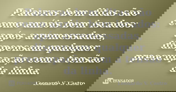 Palavras bem ditas são como anzóis bem iscados: após arremessadas, dispensam qualquer preocupação com a tensão da linha.... Frase de Leonardo V. Castro.