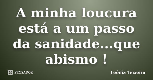 A minha loucura está a um passo da sanidade...que abismo !... Frase de Leônia Teixeira.