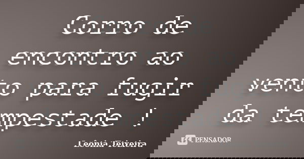 Corro de encontro ao vento para fugir da tempestade !... Frase de Leônia Teixeira.