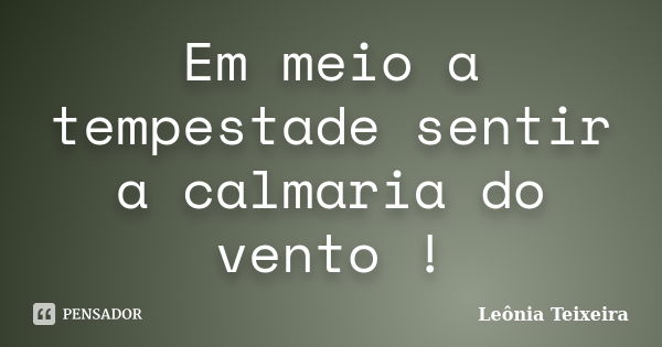 Em meio a tempestade sentir a calmaria do vento !... Frase de Leônia Teixeira.