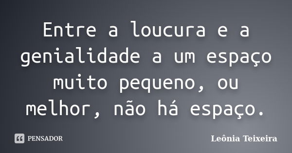 Entre a loucura e a genialidade a um espaço muito pequeno, ou melhor, não há espaço.... Frase de Leônia Teixeira.