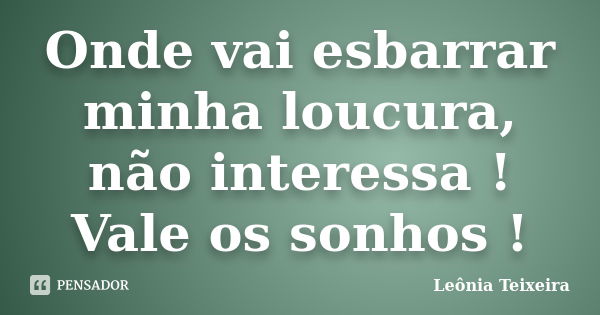 Onde vai esbarrar minha loucura, não interessa ! Vale os sonhos !... Frase de Leônia Teixeira.