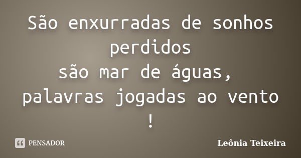 São enxurradas de sonhos perdidos são mar de águas, palavras jogadas ao vento !... Frase de Leônia Teixeira.