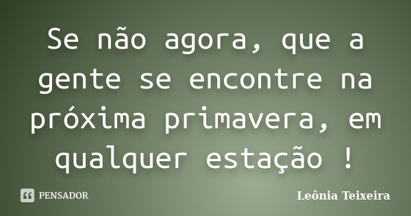 Se não agora, que a gente se encontre na próxima primavera, em qualquer estação !... Frase de Leônia Teixeira.