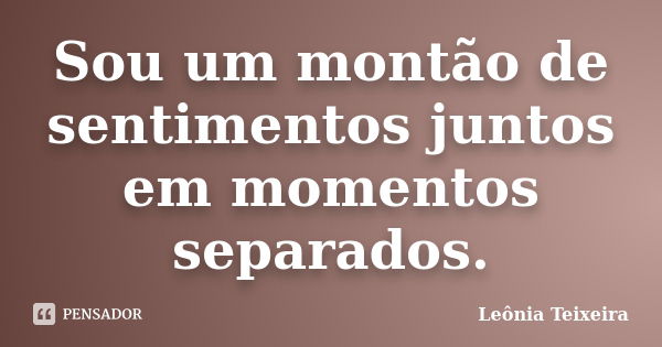 Sou um montão de sentimentos juntos em momentos separados.... Frase de leônia Teixeira.