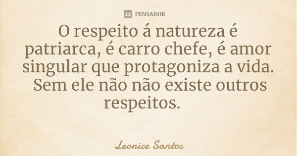 O respeito á natureza é patriarca, é carro chefe, é amor singular que protagoniza a vida. Sem ele não não existe outros respeitos.... Frase de Leonice Santos.