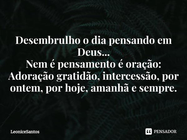 ⁠Desembrulho o dia pensando em Deus...
Nem é pensamento é oração: Adoração gratidão, intercessão, por ontem, por hoje, amanhã e sempre.... Frase de LeoniceSantos.