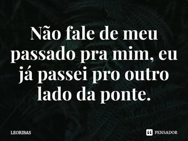 ⁠Não fale de meu passado pra mim, eu já passei pro outro lado da ponte.... Frase de LEORIBAS.