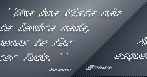 ´´Uma boa Vista não te lembra nada, Apenas te faz esquecer Tudo.``... Frase de Leo Souza.