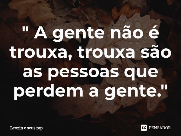 " ⁠A gente não é trouxa, trouxa são as pessoas que perdem a gente. "... Frase de Leozin e seus rap.