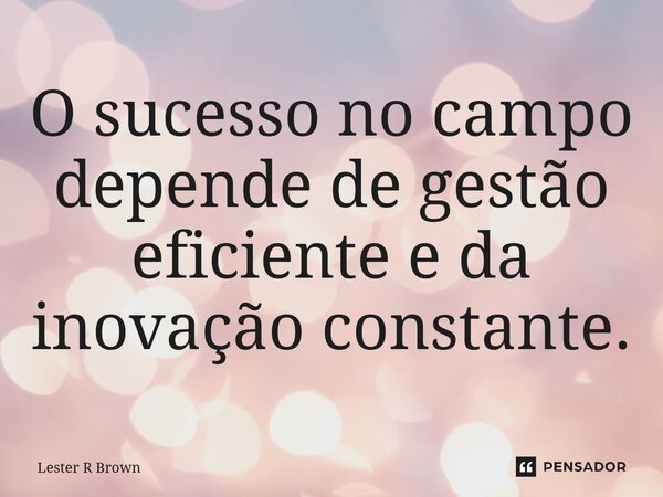 O sucesso no campo depende de gestão eficiente e da inovação constante.... Frase de Lester R Brown.