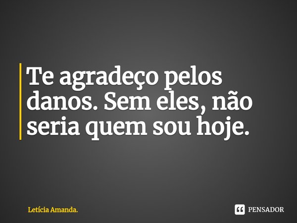 ⁠Te agradeço pelos danos. Sem eles, não seria quem sou hoje.... Frase de Letícia Amanda..