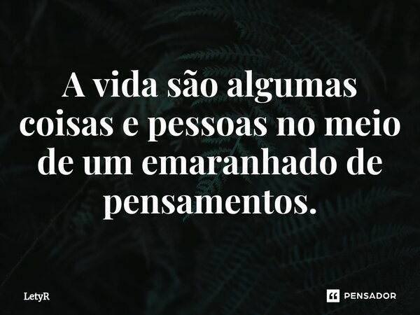 ⁠A vida são algumas coisas e pessoas no meio de um emaranhado de pensamentos.... Frase de LetyR.