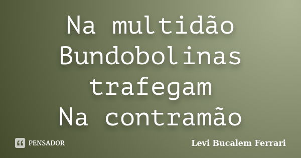 Na multidão
Bundobolinas trafegam
Na contramão... Frase de Levi Bucalem Ferrari.