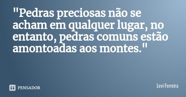 "Pedras preciosas não se acham em qualquer lugar, no entanto, pedras comuns estão amontoadas aos montes."... Frase de Levi Ferreira.