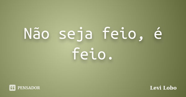 Não seja feio, é feio.... Frase de Levi Lobo.