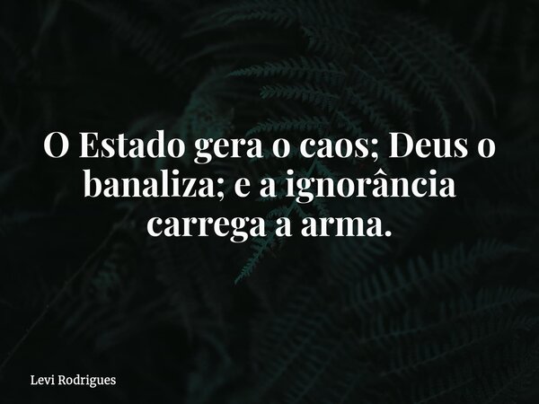 O Estado gera o caos; Deus o banaliza; e a ignorância carrega a arma.... Frase de Levi Rodrigues.