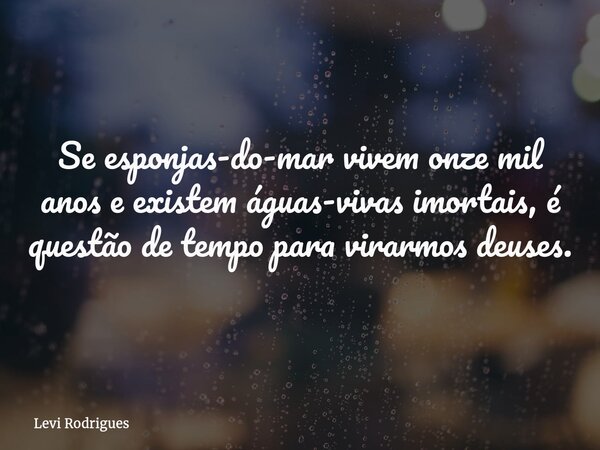 Se esponjas-do-mar vivem onze mil anos e existem águas-vivas imortais, é questão de tempo para virarmos deuses.... Frase de Levi Rodrigues.