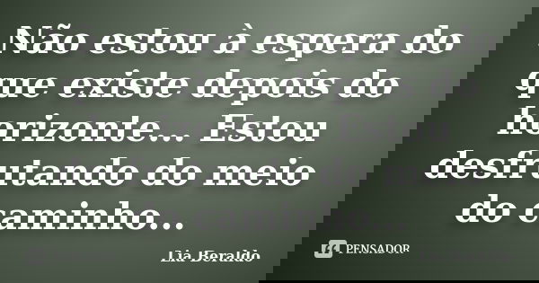 Não estou à espera do que existe depois do horizonte... Estou desfrutando do meio do caminho...... Frase de Lia Beraldo.