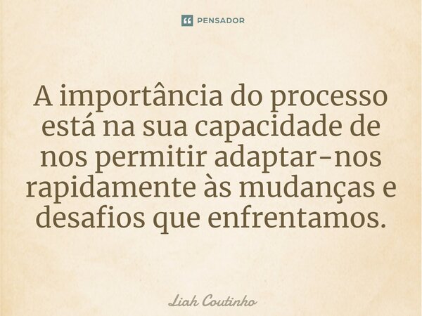 ⁠A importância do processo está na sua capacidade de nos permitir adaptar-nos rapidamente às mudanças e desafios que enfrentamos.... Frase de Liah Coutinho.