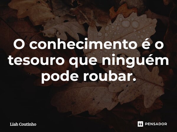 ⁠O conhecimento é o tesouro que ninguém pode roubar.... Frase de Liah Coutinho.