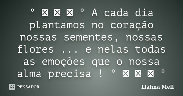 ° ೋ ♡ ೋ ° A cada dia plantamos no coração nossas sementes, nossas flores ... e nelas todas as emoções que o nossa alma precisa ! ° ೋ ♡ ೋ °... Frase de Liahna Mell.