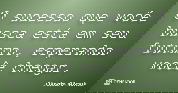 O sucesso que você busca está em seu futuro, esperando você chegar.... Frase de Liandra Morais.