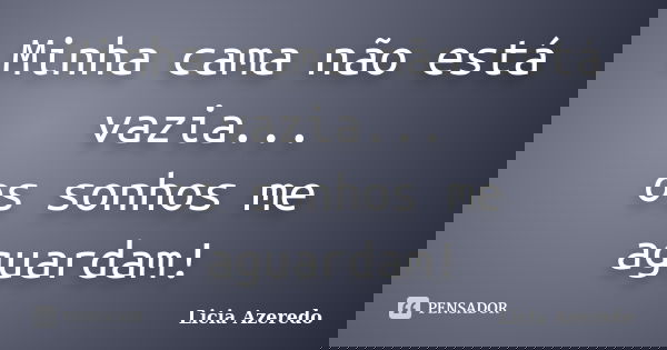 Minha cama não está vazia... os sonhos me aguardam!... Frase de Licia Azeredo.