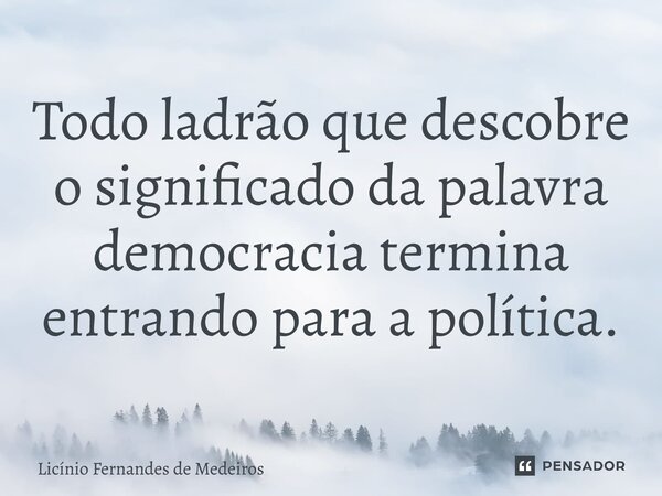 Todo ladrão que descobre o significado da palavra democracia termina entrando para a política.... Frase de Licínio Fernandes de Medeiros.