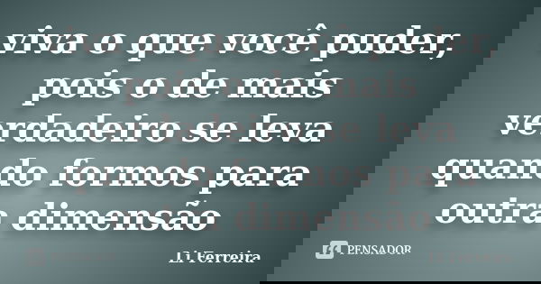 viva o que você puder, pois o de mais verdadeiro se leva quando formos para outra dimensão... Frase de Li Ferreira.
