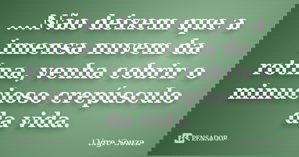 ....Não deixem que a imensa nuvem da rotina, venha cobrir o minucioso crepúsculo da vida.... Frase de Ligre Souza.