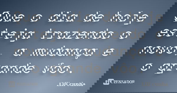 Que o dia de hoje esteja trazendo o novo, a mudança e o grande vôo.... Frase de lili Cunha.