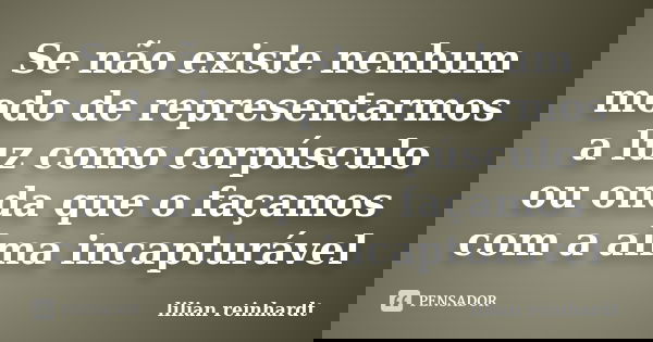 Se não existe nenhum modo de representarmos a luz como corpúsculo ou onda que o façamos com a alma incapturável... Frase de Lilian Reinhardt.
