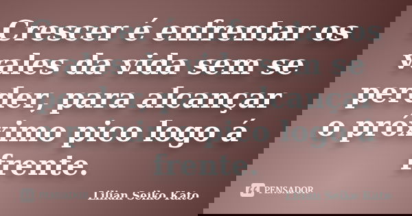 Crescer é enfrentar os vales da vida sem se perder, para alcançar o próximo pico logo á frente.... Frase de Lilian Seiko Kato.