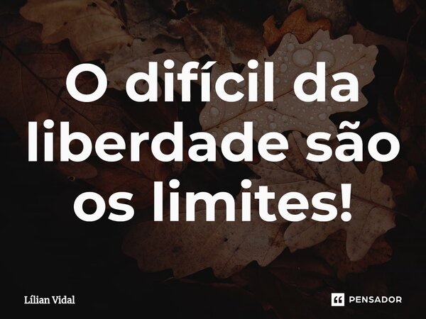 O difícil da liberdade são os limites!⁠... Frase de Lílian Vidal.