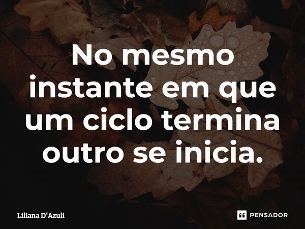 ⁠No mesmo instante em que um ciclo termina outro se inicia.... Frase de Liliana D'Azuli.