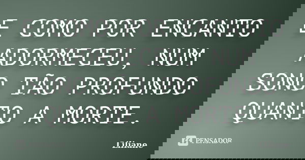 E COMO POR ENCANTO ADORMECEU, NUM SONO TÃO PROFUNDO QUANTO A MORTE.... Frase de LILIANE.