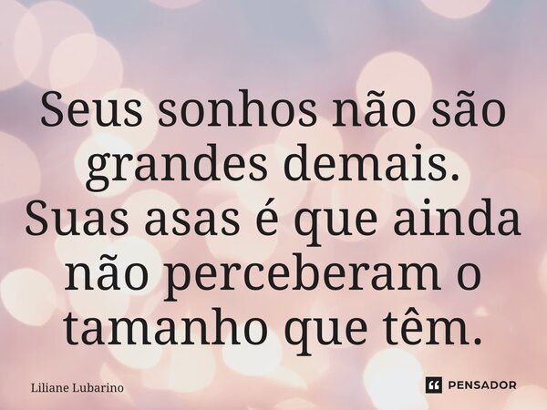 ⁠Seus sonhos não são grandes demais. Suas asas é que ainda não perceberam o tamanho que têm.... Frase de Liliane Lubarino.