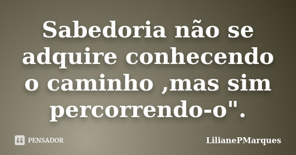 Sabedoria não se adquire conhecendo o caminho ,mas sim percorrendo-o".... Frase de LilianePMarques.