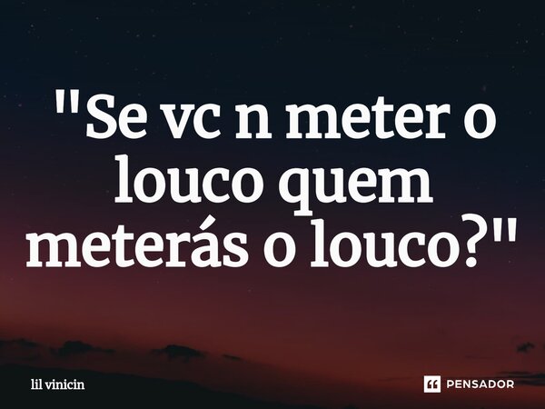 ⁠"Se vc n meter o louco quem meterás o louco?"... Frase de lil vinicin.