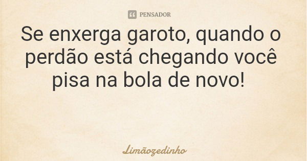 Se enxerga garoto, quando o perdão está chegando você pisa na bola de novo!... Frase de Limãozedinho.