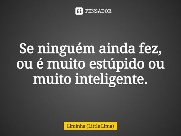 ⁠Se ninguém ainda fez, ou é muito estúpido ou muito inteligente.... Frase de Liminha (Little Lima).