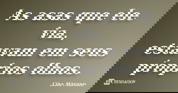 As asas que ele via, estavam em seus próprios olhos.... Frase de Lina Marano.