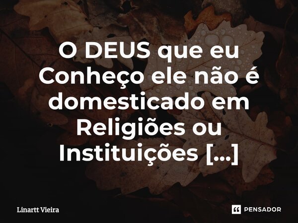 ⁠O DEUS que eu Conheço ele não é domesticado em Religiões ou Instituições Religiosas.... Frase de Linartt Vieira.