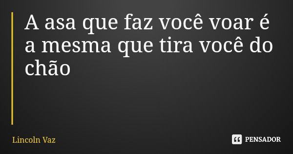 A asa que faz você voar é a mesma que tira você do chão... Frase de Lincoln Vaz.