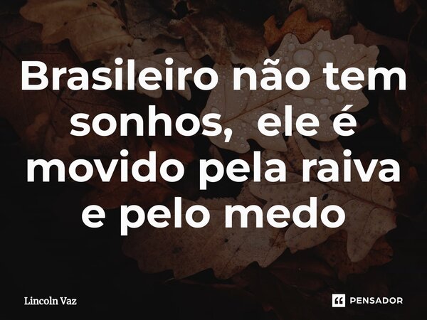 ⁠Brasileiro não tem sonhos, ele é movido pela raiva e pelo medo... Frase de Lincoln Vaz.