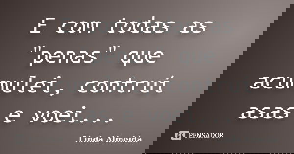 E com todas as "penas" que acumulei, contruí asas e voei...... Frase de Linda Almeida.