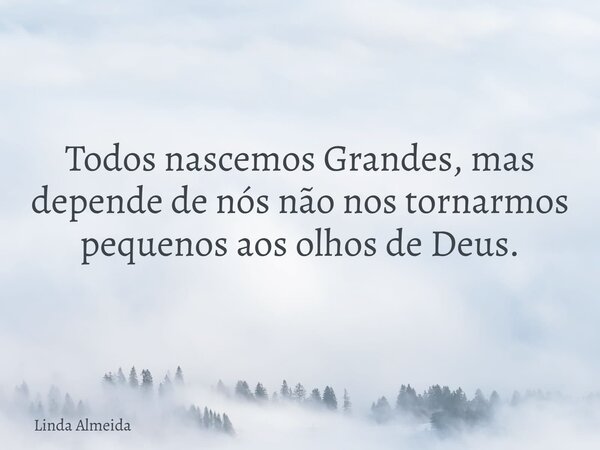 Todos nascemos Grandes, mas depende de nós não nos tornarmos pequenos aos olhos de Deus.... Frase de Linda Almeida.