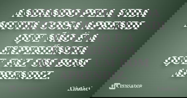 ANDANDO PELA VIDA MUITA COISA APRENDI QUE NÃO É A EXPERIÊNCIA QUE FAZ UM BOM APRENDIZ.... Frase de Lindaci.
